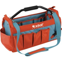 EXTOL PREMIUM szerszámtáska, acélcső vázas, 49×23×28cm, 31 zseb, nylon, állítható, párnázott hordpánt+merev acél fogantyú (8858022)