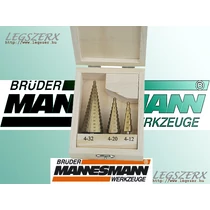 Brüder Mannesmann német 3 részes titán bevonatú lépcsős fúró készlet 4-32mm fadobozban 5 év garancia (54603)