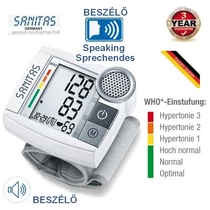 SANITAS SBC-55 BESZÉLŐ VÉRNYOMÁSMÉRŐ CSUKLÓS WHO DIGITÁLIS AUTOMATA 60 memória 14-19,5cm ÓRA NAPTÁR vakoknak gyengénlátóknak
