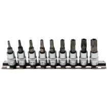 1/4" T-torx bit biztonsági dugókulcs készlet, 9 részes T10 - T50 sínen (BGS-2165)