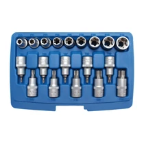 19 részes bit dugókulcs készlet, T-torx/E-torx, 1/2" dobozban (BGS-5100)