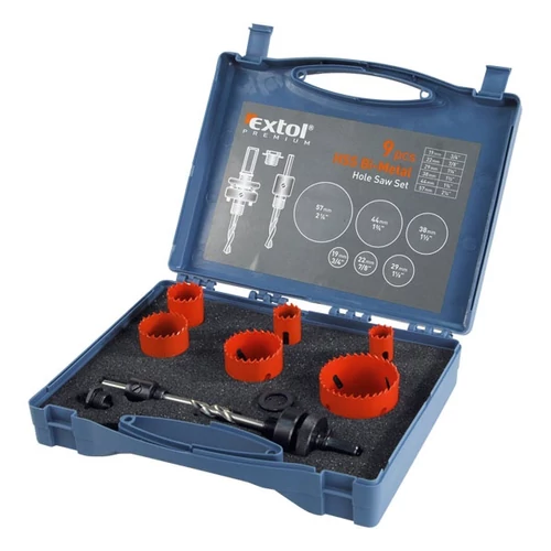 EXTOL PREMIUM körkivágó klt., HSS Bi-metál, 9db-os, (19-22-29-38-44-57mm) (8801602)