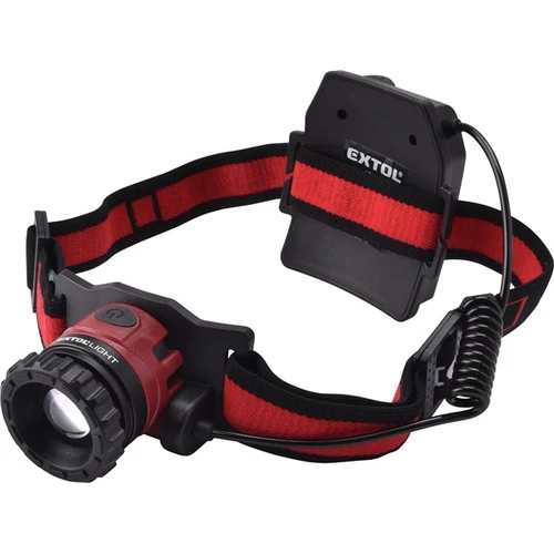 EXTOL LIGHT LED fejlámpa, 10 W, CREE XPL, 450 Lumen; tölthető akkuval, zoom + 3 funkció (teljes/ 1/4 fényerő, villogás), fehér+piros (43190)