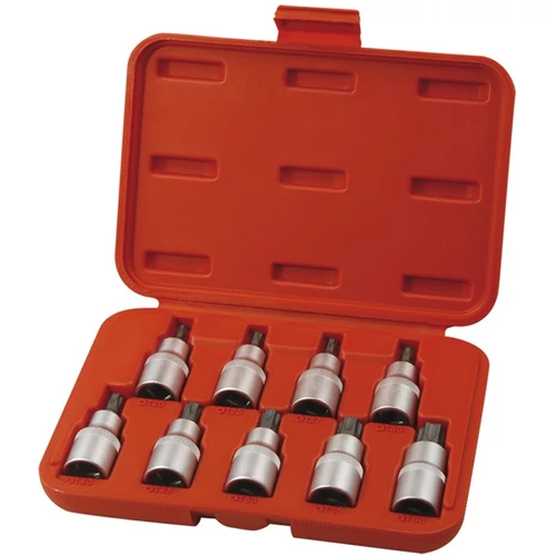 EXTOL PREMIUM bitdugófej klt., 9db, TORX,  1/2"×55mm (T20-25-27-30-40-45-50-55-60), S2 (8818124)
