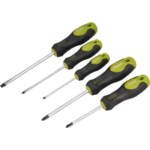 EXTOL CRAFT csavarhúzó klt. 5 db, CrV, mágneses, 3db lapos:3×75mm, 4×100, 6×125mm; 2 db PH: PH1×75mm ,PH2×100mm, papír tartóban (53141)
