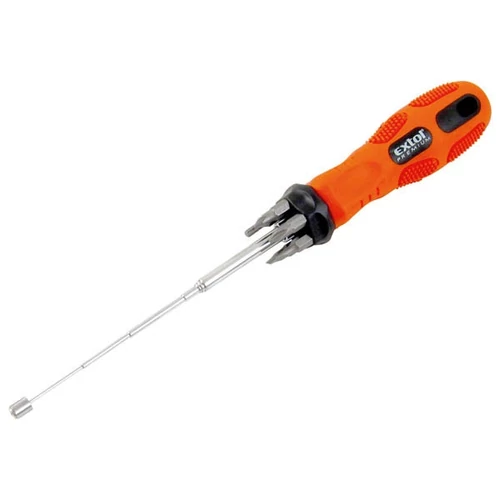 EXTOL PREMIUM csavarhúzó markolat 6 fejjel teleszkópos mágneses csavarfelszedővel, max. 340mm (8819100)