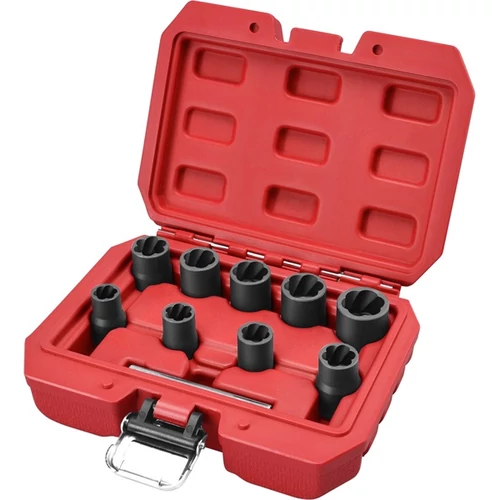 Extol Premium csavarkiszedő klt.TWIST; 3/8" befogás, 9db fej: 10, 11, 12, 13, 14, 15, 16, 17, 19mm, 1 db kiütőrúd, CrMo (8818141)