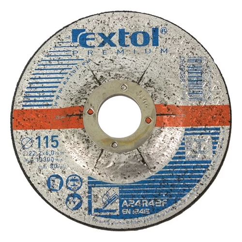 EXTOL PREMIUM csiszoló korong acélhoz, kék; 115×6,0×22,2mm, max 13300 ford/perc (8808700)
