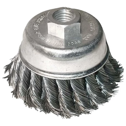 EXTOL drótcsiszoló fazékkefe  sodort szálú ; sarokcsiszolóhoz, M14×2 két soros, 80mm, max. 12500 ford/perc (17009)