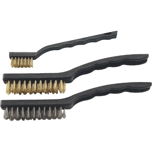 EXTOL drótkefe klt., 3 db: réz- és rozsdamentes acél szál; 3×7 sor, 180mm, 3×12 sor, 220mm, műanyag nyél (1848)