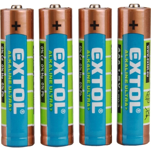 EXTOL LIGHT elem klt. 4 db, alkáli, 1,5V, méret: AAA (LR03); hosszú étettartam, bliszteren (42010)