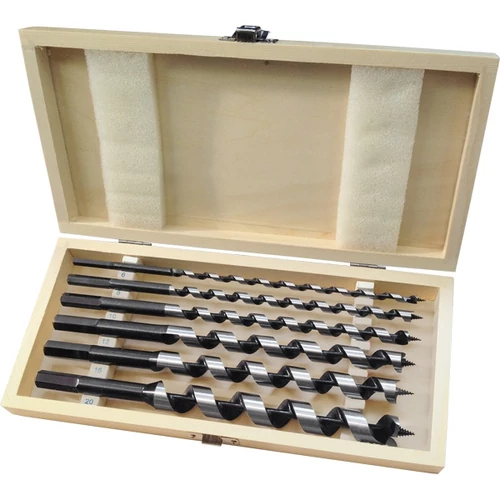 EXTOL PREMIUM fafúró klt. 6 db, 6-8-10-12-16-20×260mm, csavaros heggyel, hatszög befogás; fa dobozban (8801290)