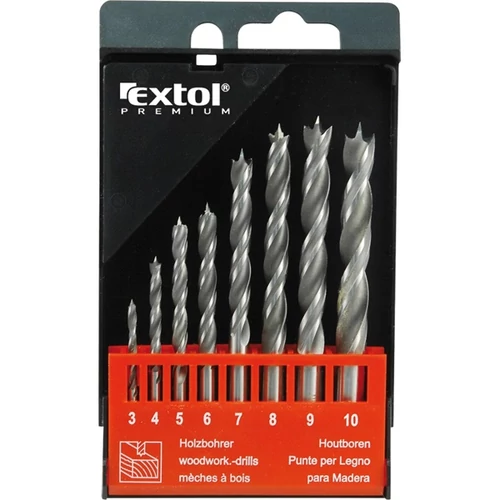 EXTOL PREMIUM fafúró klt. 8 db, rövid, 3-4-5-6-7-8-9-10mm, Cr.V., normál befogás; műanyag dobozban (8801221)