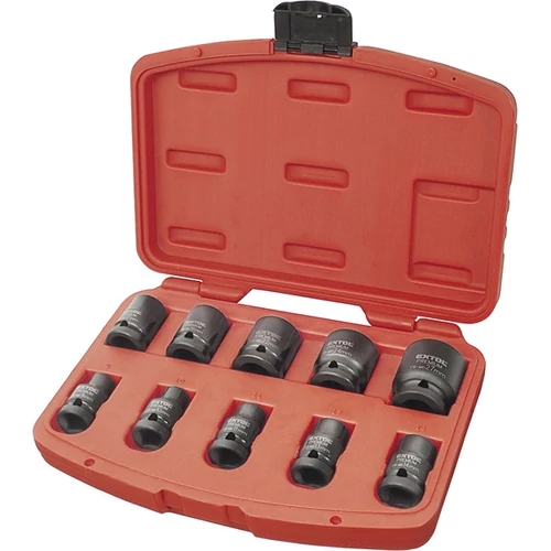 EXTOL PREMIUM gépi (impakt) dugófej klt. 1/2", 10db, 9-27mm × 37 mm ; feketített, műanyag tartóban (8818131)