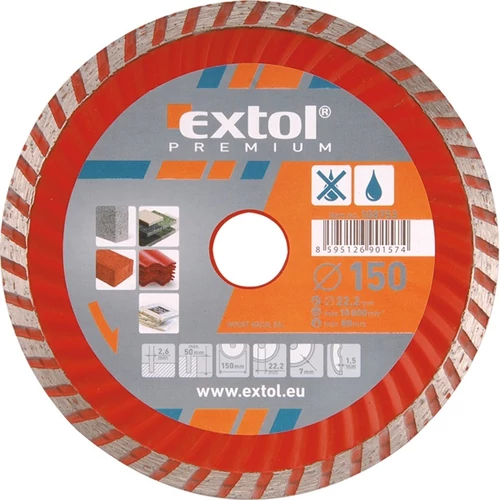 EXTOL PREMIUM gyémántvágó TURBO gránit/kerámia; 150×22,2mm, max.10.200 ford/perc (108753)
