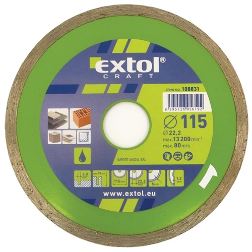 EXTOL gyémántvágó csempevágáshoz (sima), vizes vágásra; 125×2,2×22,2mm, max.12.200 ford/perc (108832)