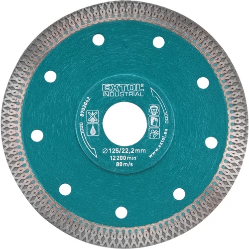 EXTOL INDUSTRIAL gyémántvágó, ipari korong, TURBO, gyors és vékony vágás: 2,2mm vastagság; 230×22,2mm, száraz és vizes vágásra (8703045)