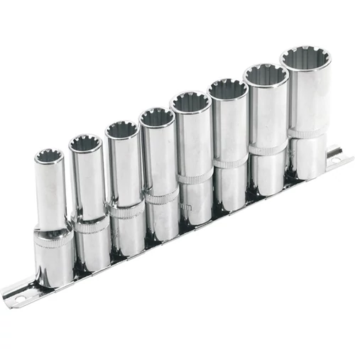 EXTOL PREMIUM hosszított Multi Lock dugófej klt. ; 1/2", 8db 10, 12, 13, 14, 16, 17, 19, 22mm, tartó sínen (8818112)