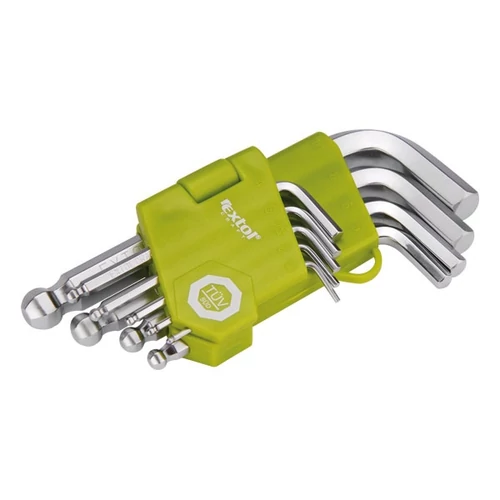 EXTOL CRAFT imbuszkulcs klt., rövid, Cr40 gömbfej, TÜV/GS; 9db, 1,5-10mm, bliszteren (66000)