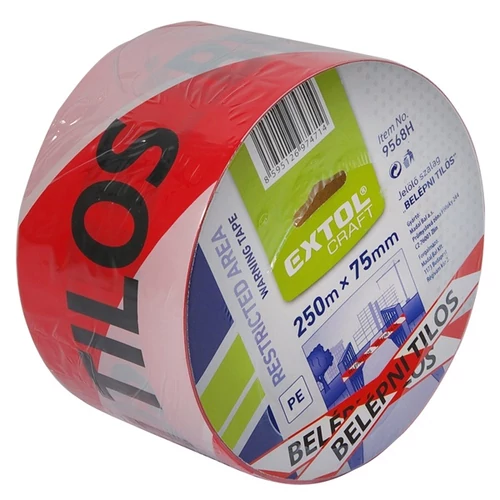 EXTOL jelölő szalag, piros-fehér; 75mm×250m, polietilén "BELÉPNI TILOS" felirattal, (kordonszalag) (9568H)