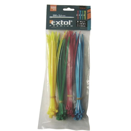 EXTOL PREMIUM kábelkötegelő 2,5×150mm 100db, 4 színű (piros, kék, sárga, zöld), nylon; (8856194)