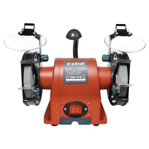 EXTOL PREMIUM kettős köszörűgép 350W, száraz, 150×12,7×20mm, (P36, P80), 2950 ford/perc, 9kg, lámpával (8892110)