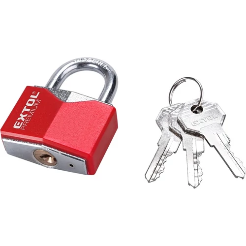 EXTOL PREMIUM lakat, vas, rombusz alakú, műanyag borítás, 3db kulcs; 40mm, edzett acél kengyel, szárátmérő: 6,3 mm (8857464)