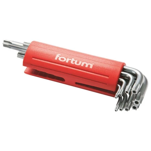 FORTUM lyukas torx kulcs klt., hosszú, 9db, T10-50, S2, 10db/cse; T10-T15-T20-T25-T27-T30-T40-T45-T50, műanyag  markolat FORTUM (4710200)