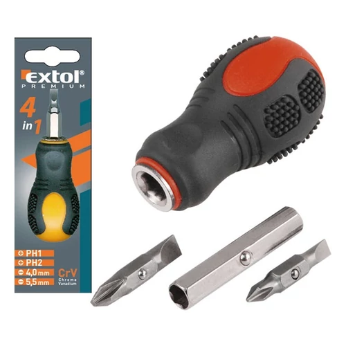 EXTOL PREMIUM marokcsavarhúzó, 2db cserélhető, kétoldalas rövid szárral (lapos: 4mm, 5,5mm; PH1, PH2), CV. (8819106)