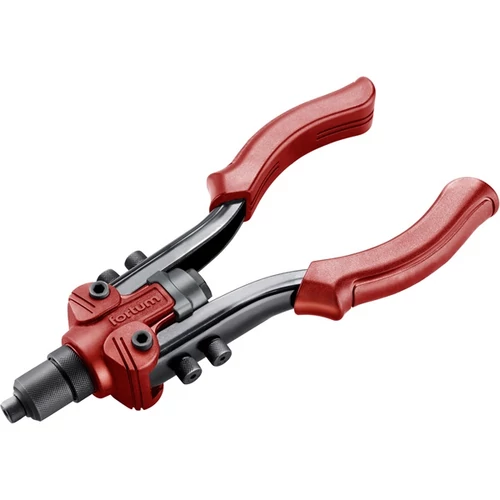 FORTUM popszegecshúzó fogó, kétkaros,ALU,réz,acél, INOX szegecsekhez;2,4-3,2-4,0-4,8-6,4mm, 260mm, CrVMo fej (4770611)