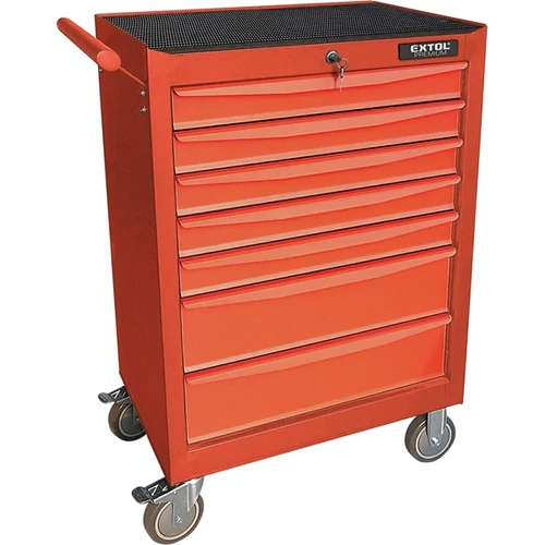 EXTOL PREMIUM szerszámos kocsi, 7 fiókos, max. kapacitás:250 kg, saját tömeg: 45kg, 2 db fix+2 db önbeállós, rögzíthető kerék (8856050)