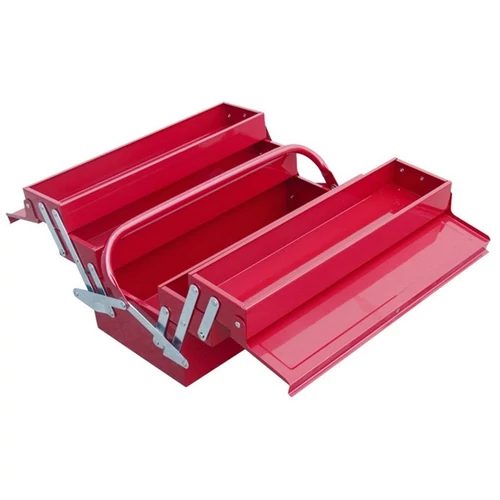 szerszámosláda fém 40×20×20cm, 5 rekesz, festett lemez, piros, lakatolható (81843)