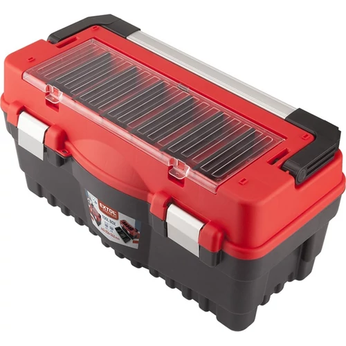 EXTOL PREMIUM szerszámosláda, műanyag 547×271×278mm, fémcsatos, tálcával, lakatolható, ALU nyél (8856081)