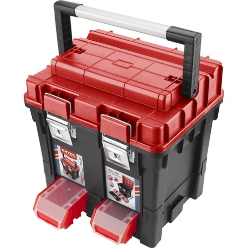 EXTOL PREMIUM szerszámosláda profi erős, műanyag 440×350×440mm, fémcsatos, tálcával, lakatolható, ALU nyél (8856083)