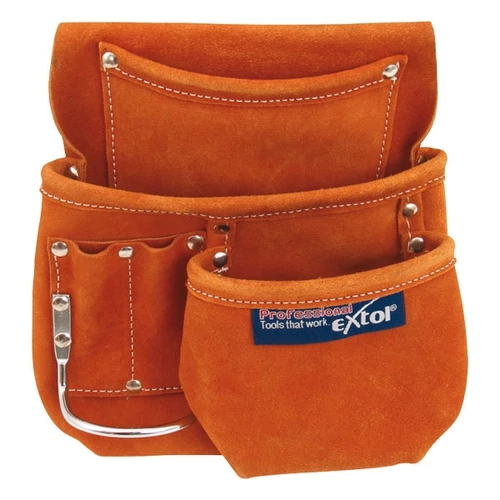 EXTOL CRAFT szerszámtáska ácsoknak, bőr, övre fűzhető; 6 zsebbel (421)