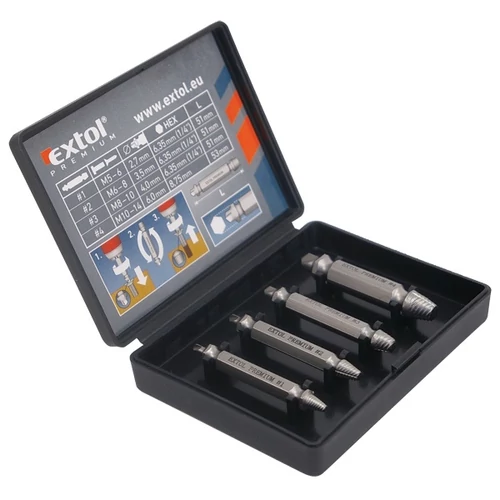 EXTOL PREMIUM törtcsavar kiszedő klt. 4db (2,7-3,5-4,0-6,0 mm)×51mm, HSS (8801842)