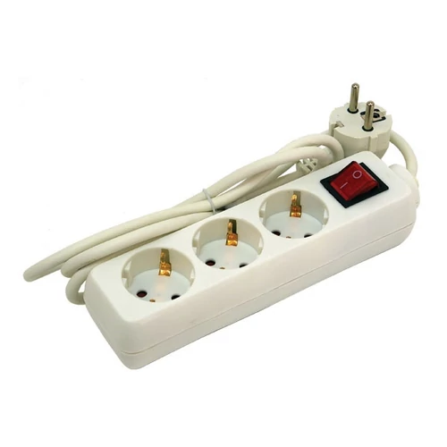 EXTOL villamos elosztó/hosszabbító, kapcsolóval, 3 aljzat, 3m kábel, földelt, 250V/10A; max: 2500W, Extol (84721)