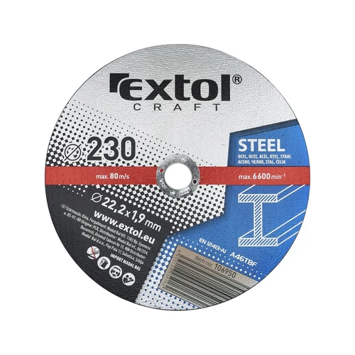 EXTOL vágókorong fémhez; 230×1,9×22,2mm, max. 6.600 ford/perc, (darabáras, de csak ötösével rendelhető) (106950)