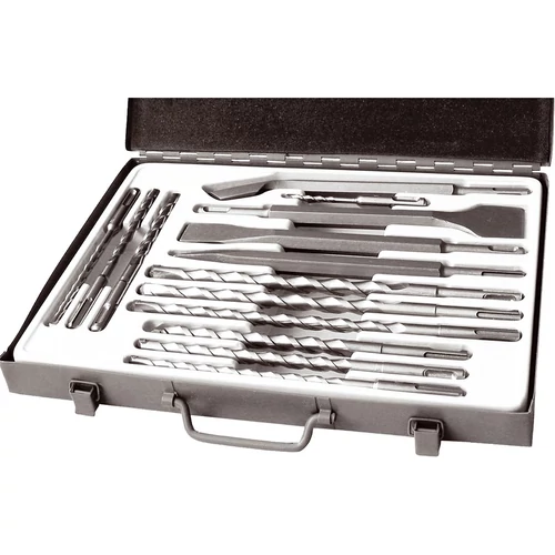 Extol Premium betonfúró és véső klt. SDS PLUS; 14db, 5/110mm, 6,8,10/160mm, 8,10,12/210mm, 10,12,14/260mm, lapos 20,40, hegyes, horony 23952