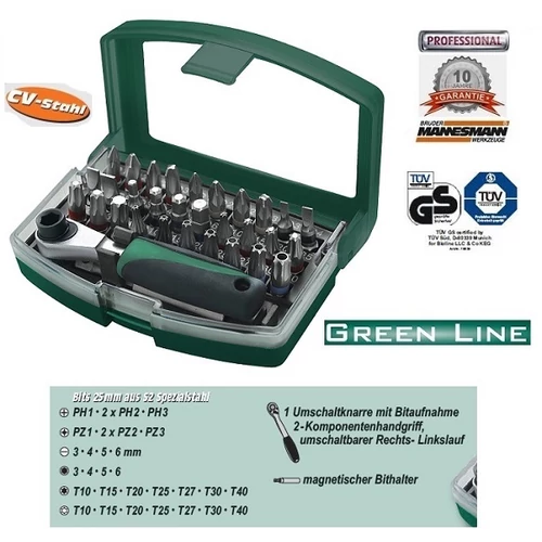 MANNESMANN 32db-os BIT FEJ KÉSZLET RACSNIS KARRAL 29705 10év GARANCIA