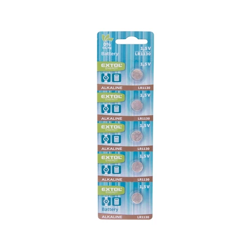 Extol gombelem klt. 5 db, alkáli, 1,5V, méret: (LR1130); hosszú élettartam, bliszteren (42055)