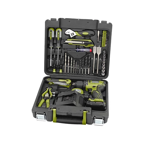 Extol Craft akkus fúrócsavarozó, 12V, Li-ion, szénkefe mentes, 1db 2000 mAh akku + 46 db szerszámkészlet (422801)