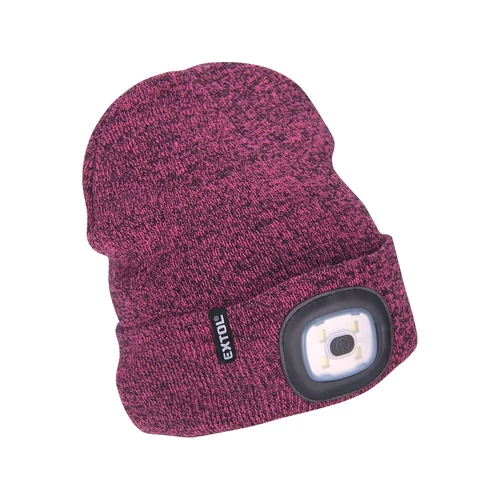 Extol sapka, lila/fekete, kötött, kivehető LED homloklámpával, 4×45 Lumen; USB tölthető Li-ion, 3 funkció (100%-75%-50%) (43461)