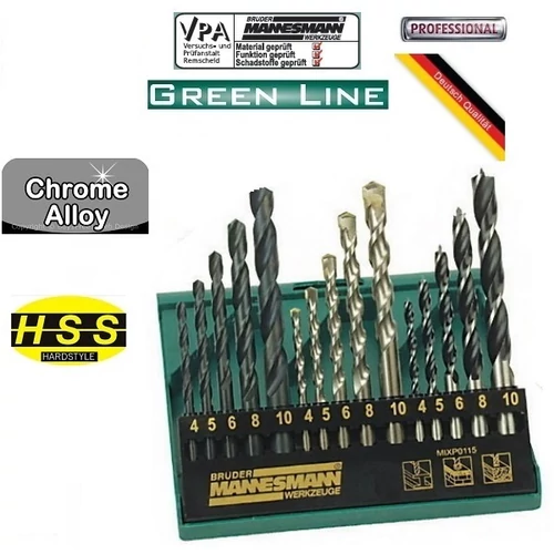 MANNESMANN Professional 15db-os HSS CSIGAFÚRÓ FÚRÓSZÁR KÉSZLET 4-10mm FÉM FA KŐ SPIRÁLFÚRÓ 54315 tip.