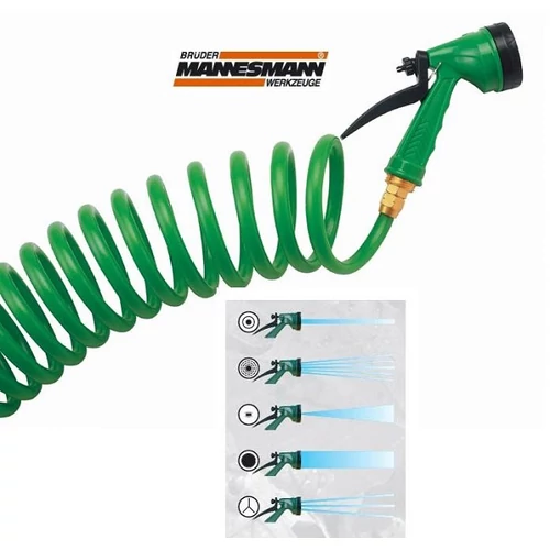 Mannesmann 30m spirál locsolótömlő készlet 5 fokozatú pisztoly szórófejjel 5 év garancia