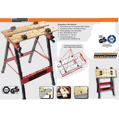 Mannesmann munkapad szerelő állvány 100kg összecsukható hordozható szerszámtartóval 5 év extra garancia