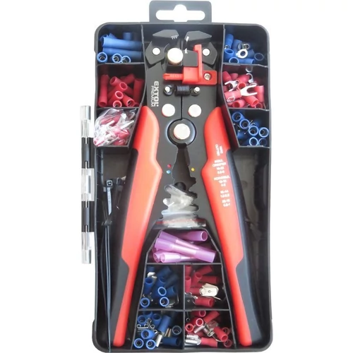 Extol vezeték csupaszító (blankoló) és krimpelő fogó klt., 231 db, automata: 0,2-6 mm2, 205mm, CR12MoV (8831126)