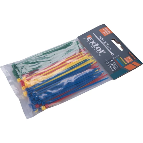 Extol Premium kábelkötegelő 2,5×100mm 100db, 4 színű (piros, kék, sárga, zöld), nylon; (8856192)