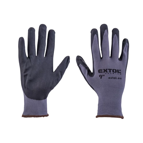 Extol Premium kötött kesztyű nylon-Spandex, varrat nélküli, méret: 9` nitrilbe mártott teny. és ujjhegy, gumírozott mandzsetta (8856681)