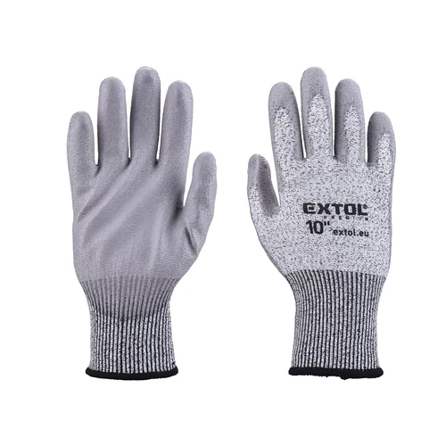 Extol Premium vágásbiztos kötött kesztyű, méret 10", poliuretánba mártott tenyér és újhegy, gumírozott mandzsetta (8856698)